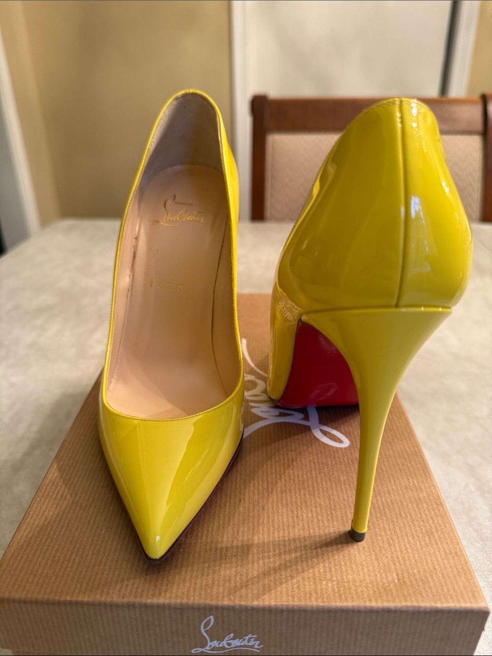 Christian Louboutin Yellow Patent Pointed-Toe Stiletto Pumps - Picture 10 of 10